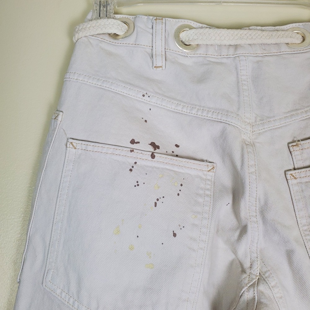 We The Free People Moxie Paint Splatter Barrel Jeans Cargo Utility 26 Ivory - Picture 8 of 14